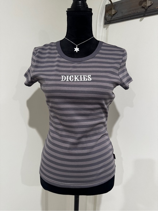 Dickies Tops - Dickies Women's Gray Stripe Crewneck Tee with White Logo